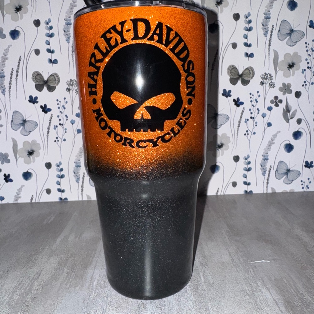 Harley-Davidson Black and Orange Skull Tumbler